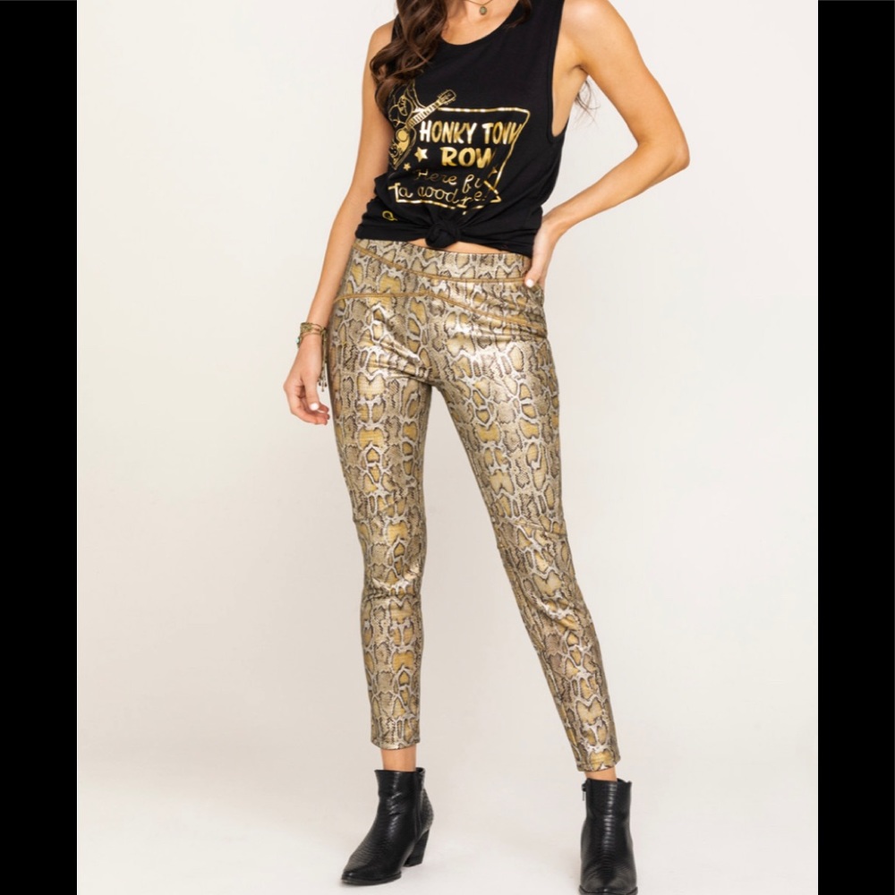 Free people GOLD RIO SNAKE PRINT SKINNY metallic